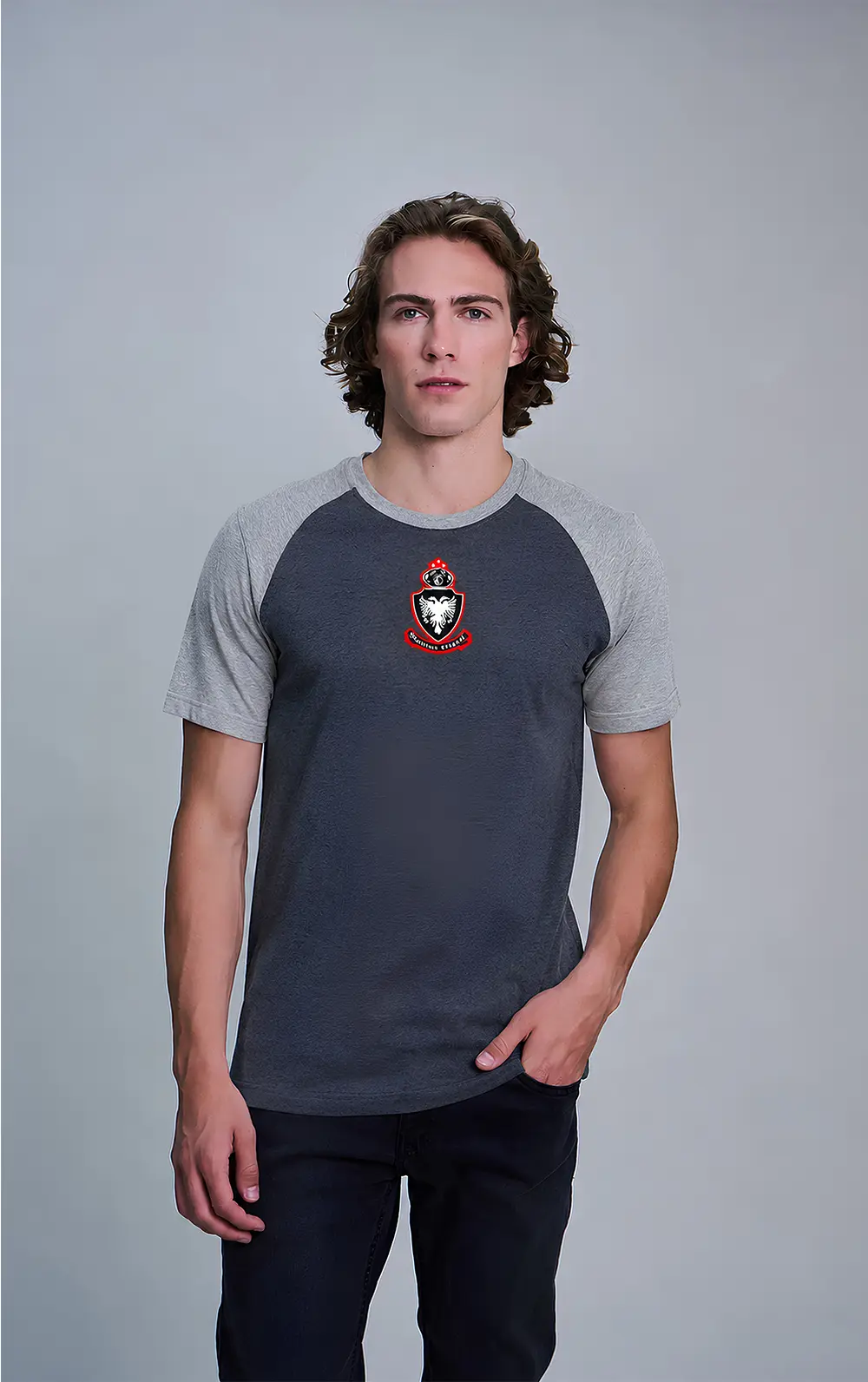 T SHIRT ROOTS RAGLAN CINZA